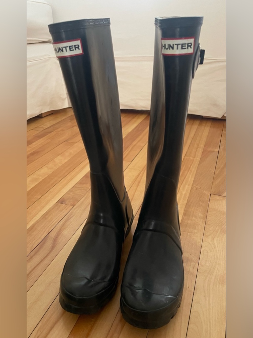 Hunter Black Gloss Logo Rain Boot Interior Label